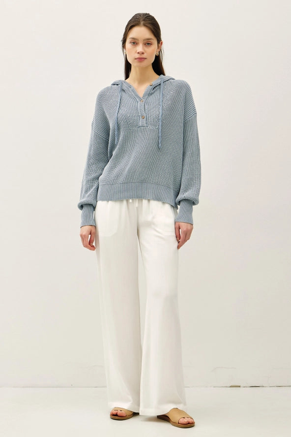Lightweight Knit Hooded Henley- 2 Colors