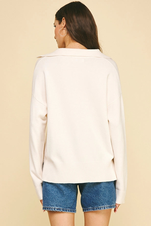 Basic Cream Collar Sweater