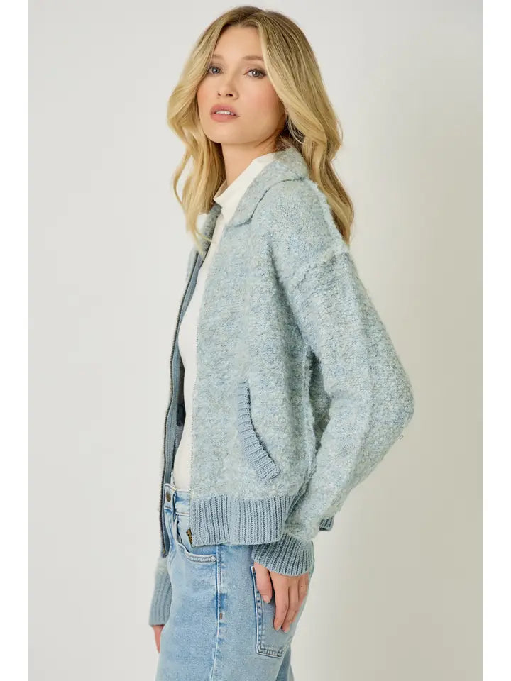 Cloudy Blue Zip-Up Sweater Jacket