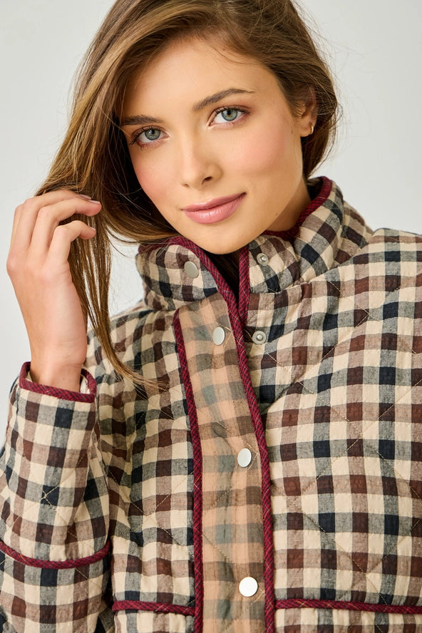 Mixed Media Quilted Plaid Jacket