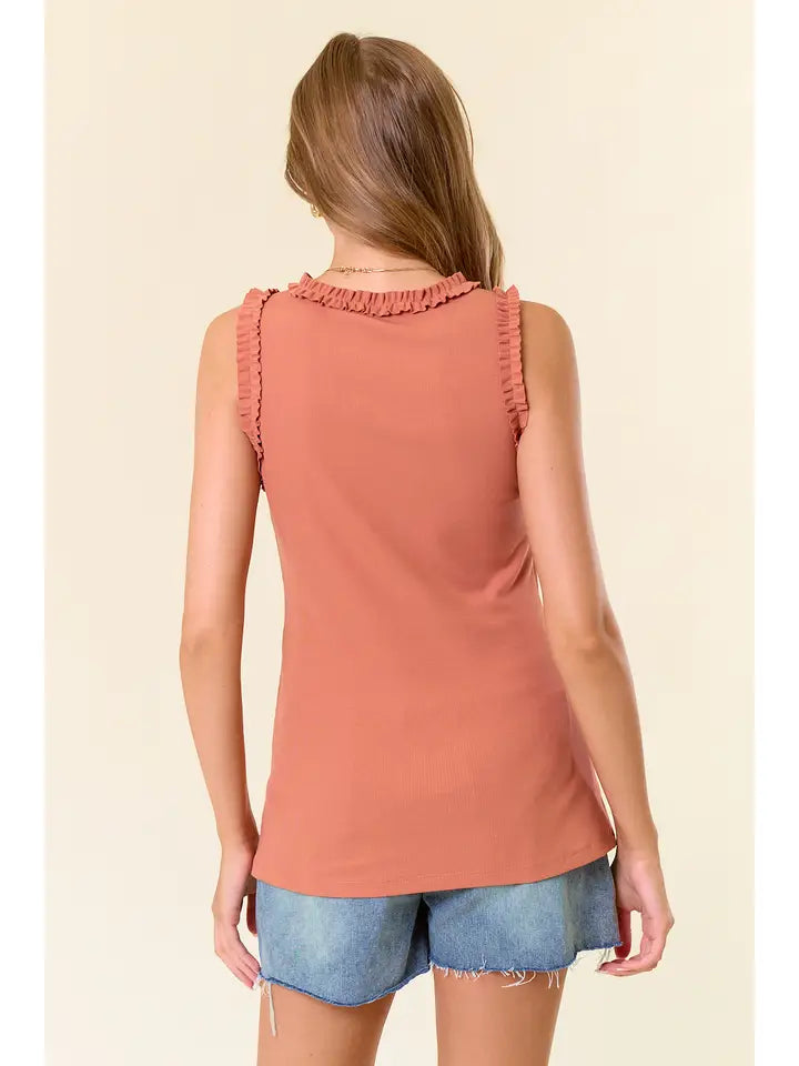 Solid Knit Ruffle Trim Tank- 4 Colors