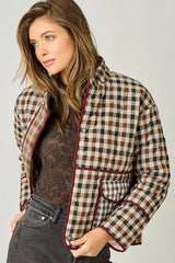 Mixed Media Quilted Plaid Jacket