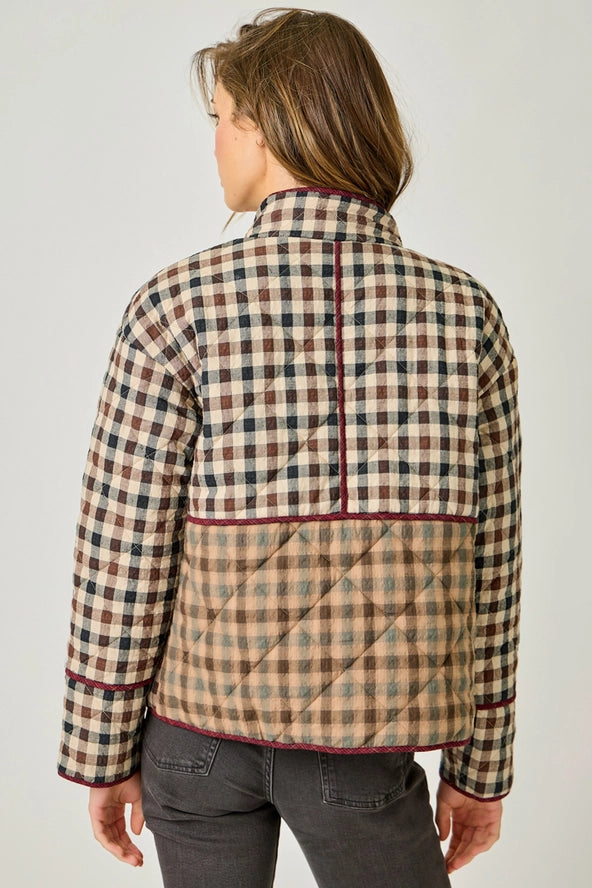Mixed Media Quilted Plaid Jacket