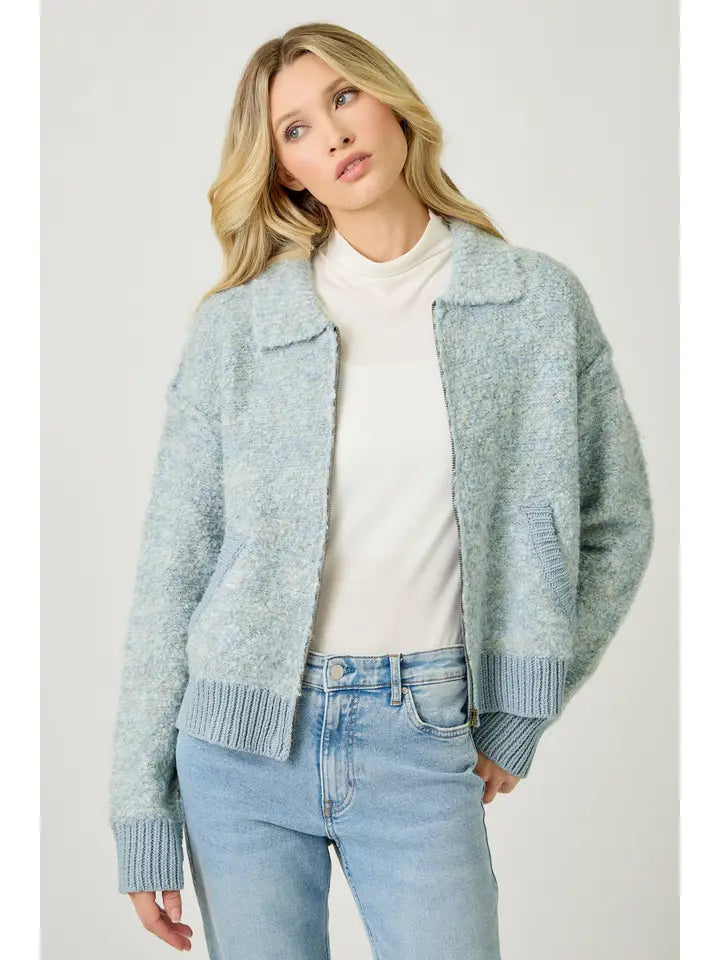 Cloudy Blue Zip-Up Sweater Jacket
