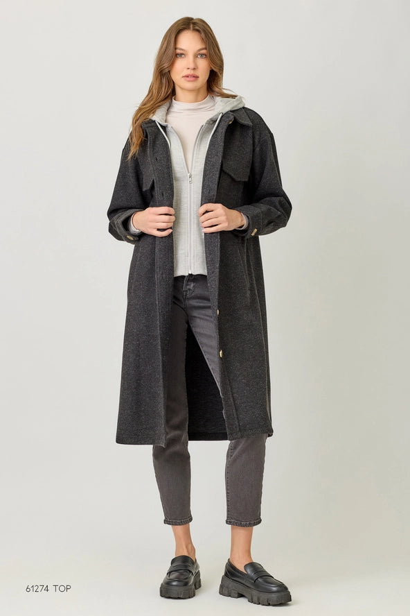 Twofer Hooded Solid Coat- 2 Colors
