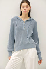 Lightweight Knit Hooded Henley- 2 Colors