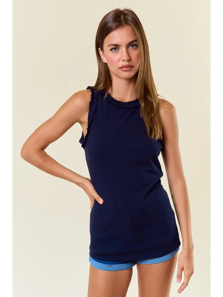 Solid Knit Ruffle Trim Tank- 4 Colors