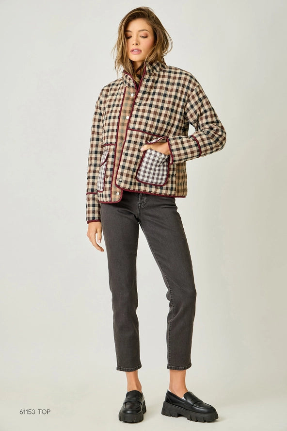 Mixed Media Quilted Plaid Jacket