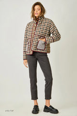 Mixed Media Quilted Plaid Jacket