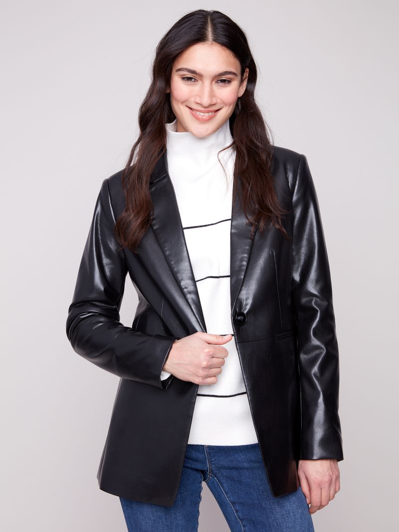 Charlie B. Black Faux Leather Blazer