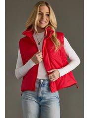 Cropped Red Puffer Vest