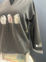 Kunky's Hand Painted Hi-Low Grey Floral Sweatshirt