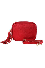 Metallic Red Leather Camera Bag