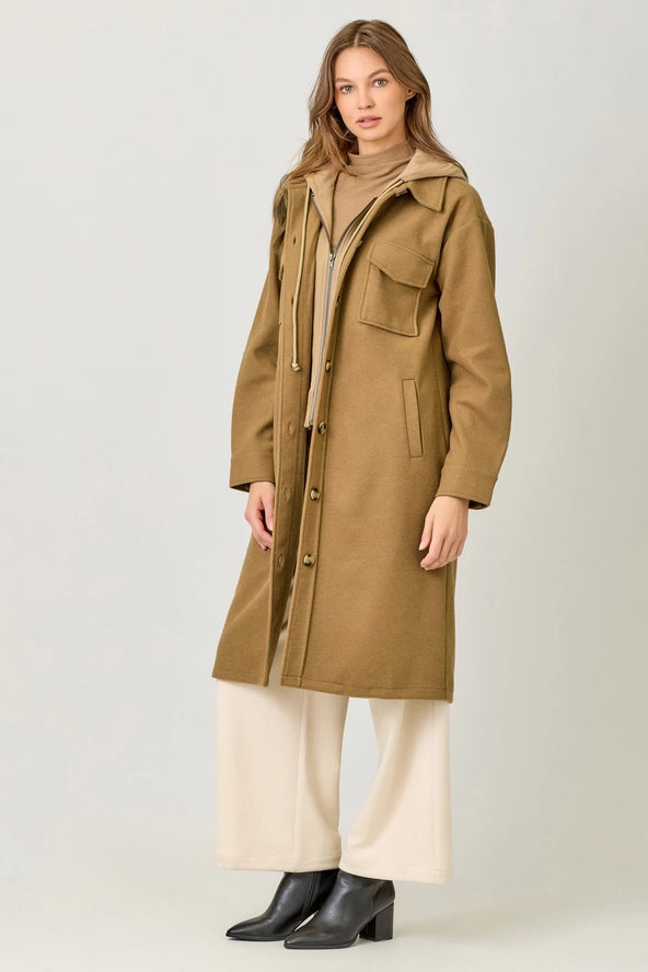 Twofer Hooded Solid Coat- 2 Colors