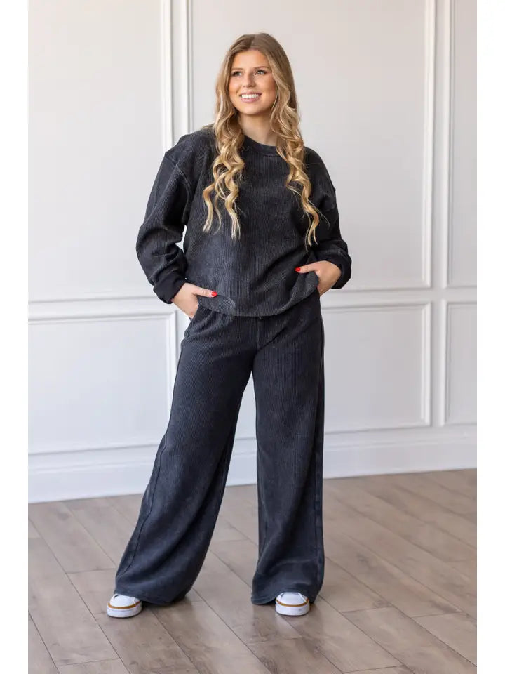 Cropped Corded Crew Top- 2 Colors