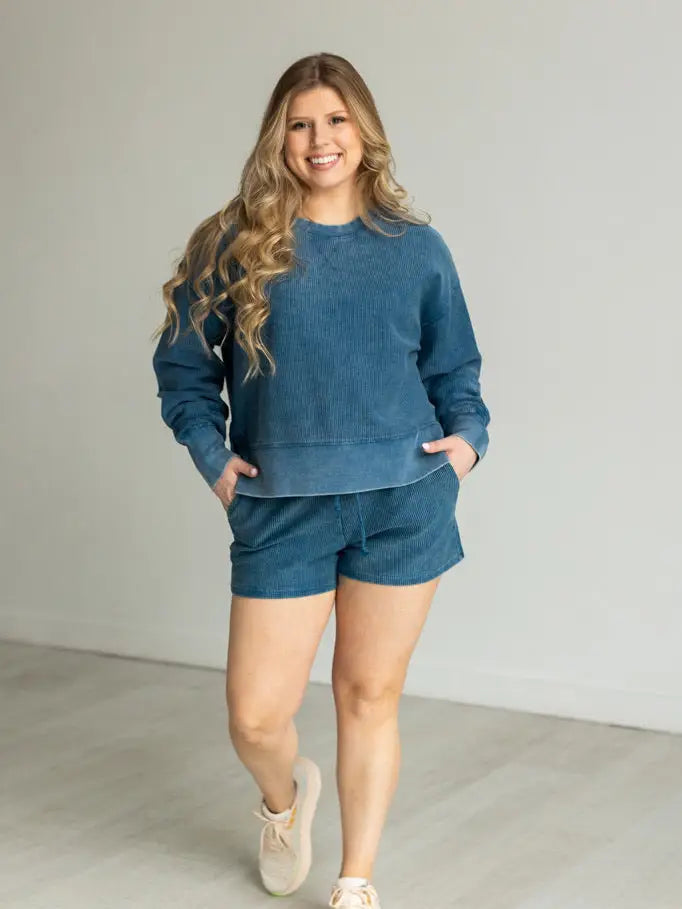 Cropped Corded Crew Top- 2 Colors