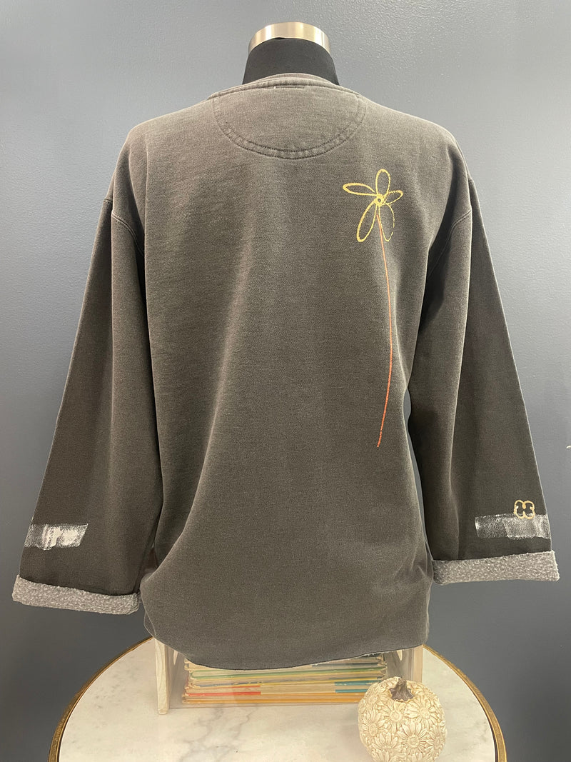 Kunky's Hand Painted Hi-Low Grey Floral Sweatshirt