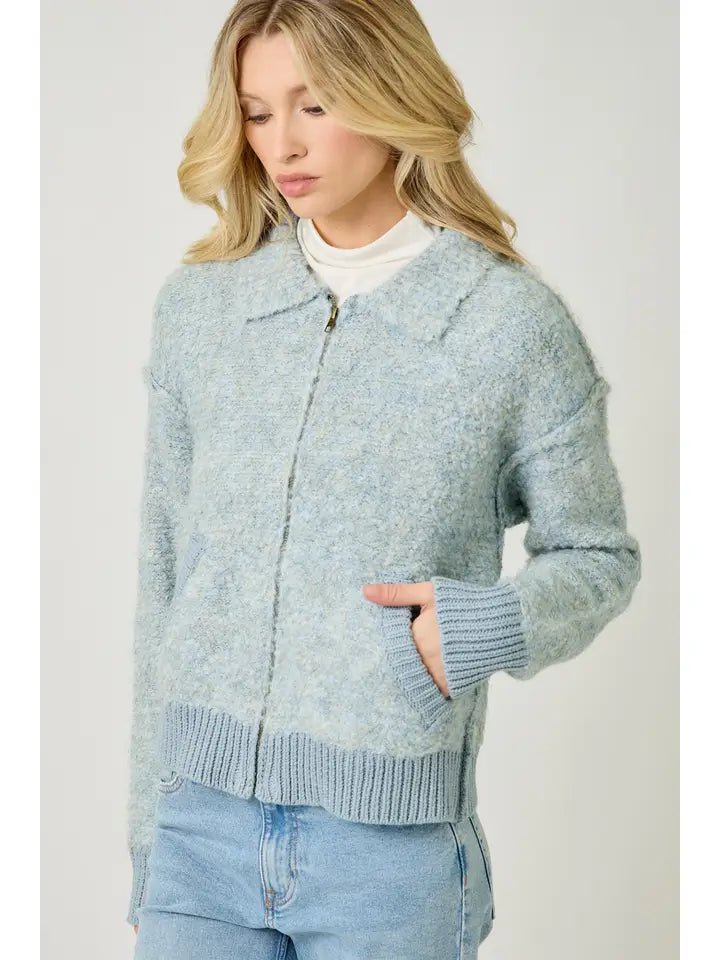 Cloudy Blue Zip-Up Sweater Jacket