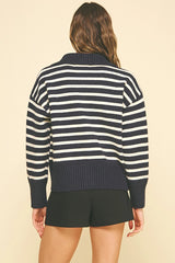 Navy Striped Zip-Up Sweater