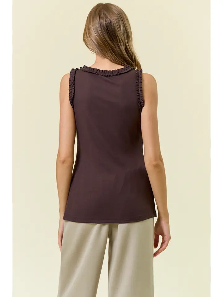 Solid Knit Ruffle Trim Tank- 4 Colors