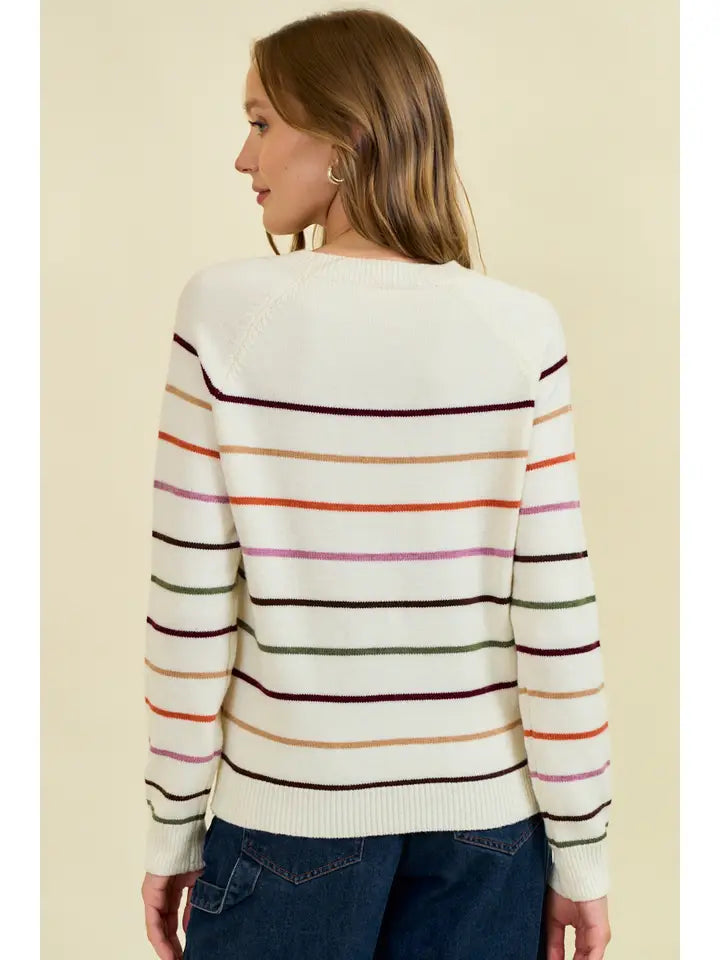 Multi Stripe Henley Neck Sweater