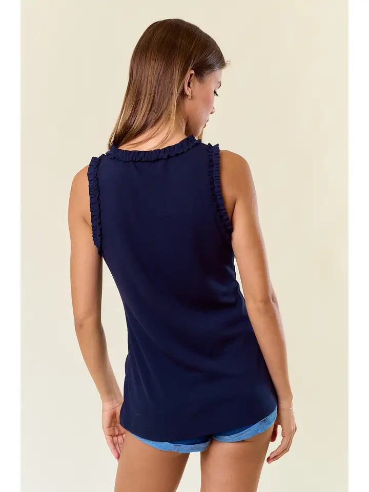 Solid Knit Ruffle Trim Tank- 4 Colors