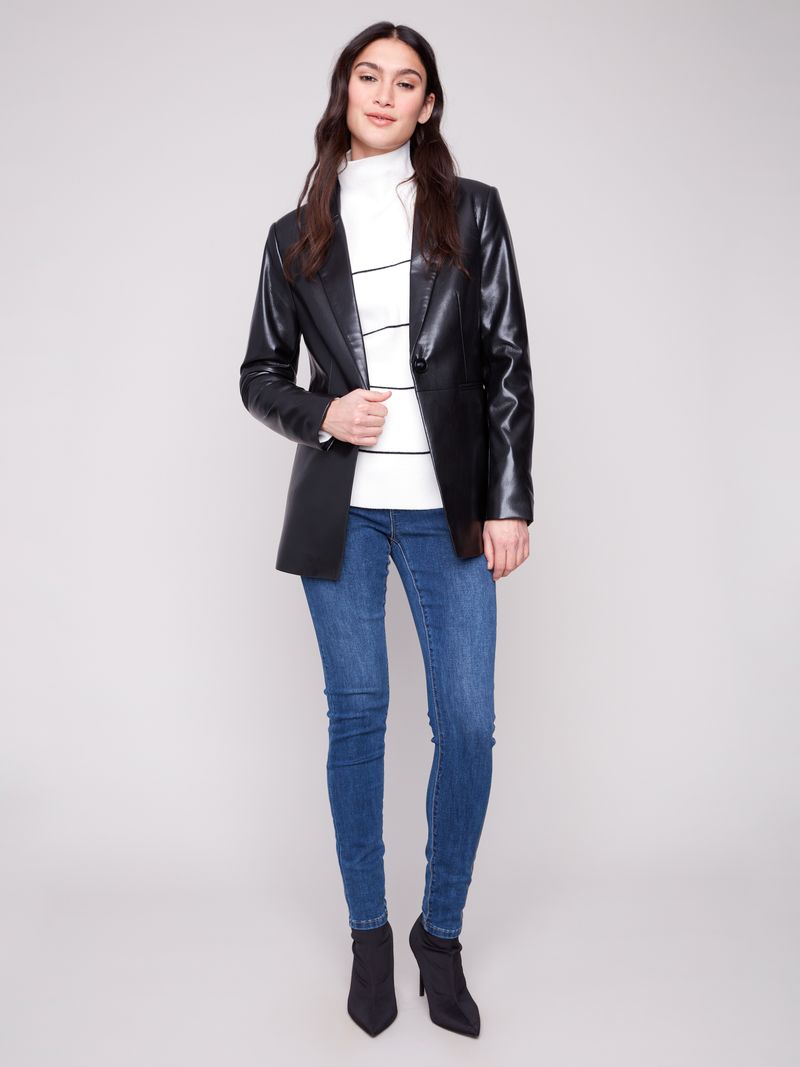 Charlie B. Black Faux Leather Blazer
