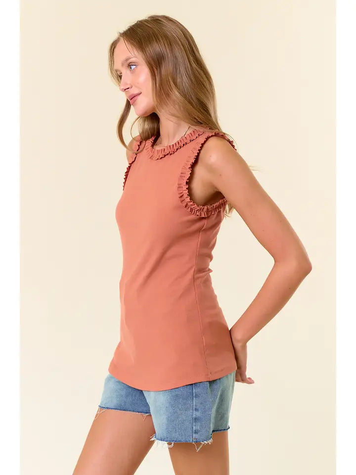 Solid Knit Ruffle Trim Tank- 4 Colors