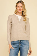 Button Detail Combo Sweater