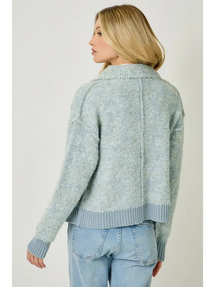 Cloudy Blue Zip-Up Sweater Jacket