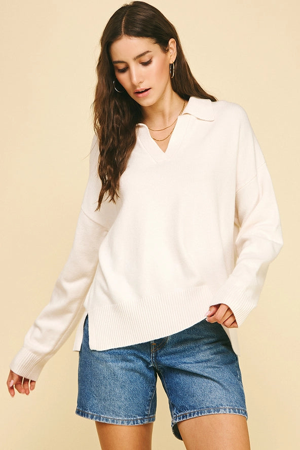 Basic Cream Collar Sweater