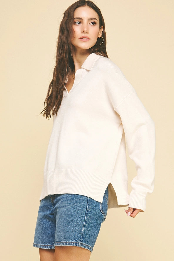 Basic Cream Collar Sweater
