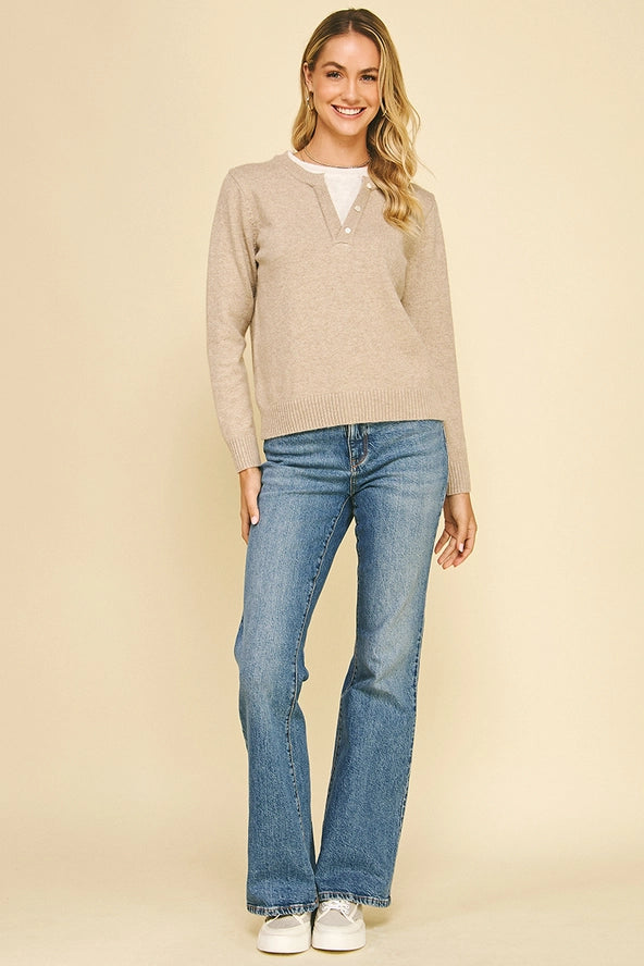 Button Detail Combo Sweater
