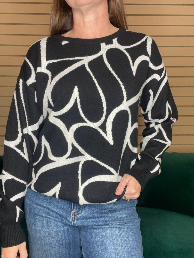 Swirly Hearts Jacquard Sweater- 2 Colors