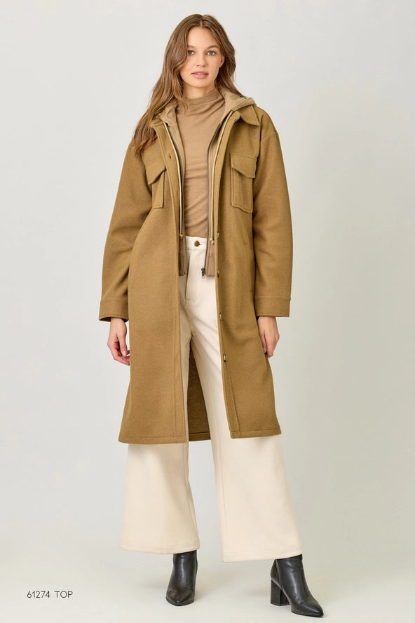 Twofer Hooded Solid Coat- 2 Colors