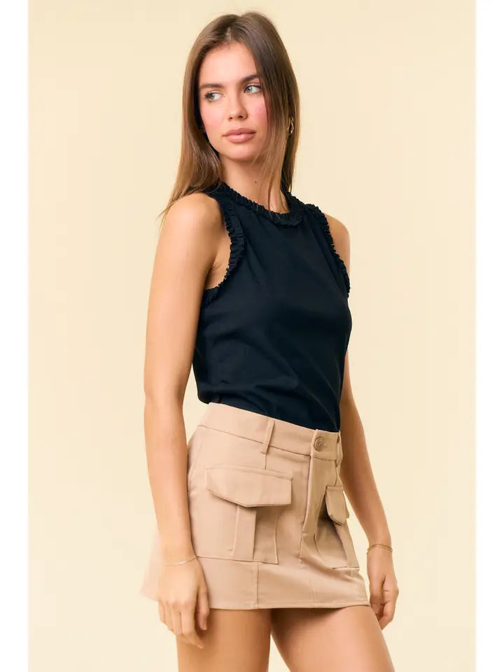 Solid Knit Ruffle Trim Tank- 4 Colors