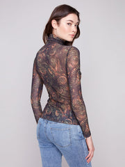 Charlie B. Printed Ruched Mesh Top