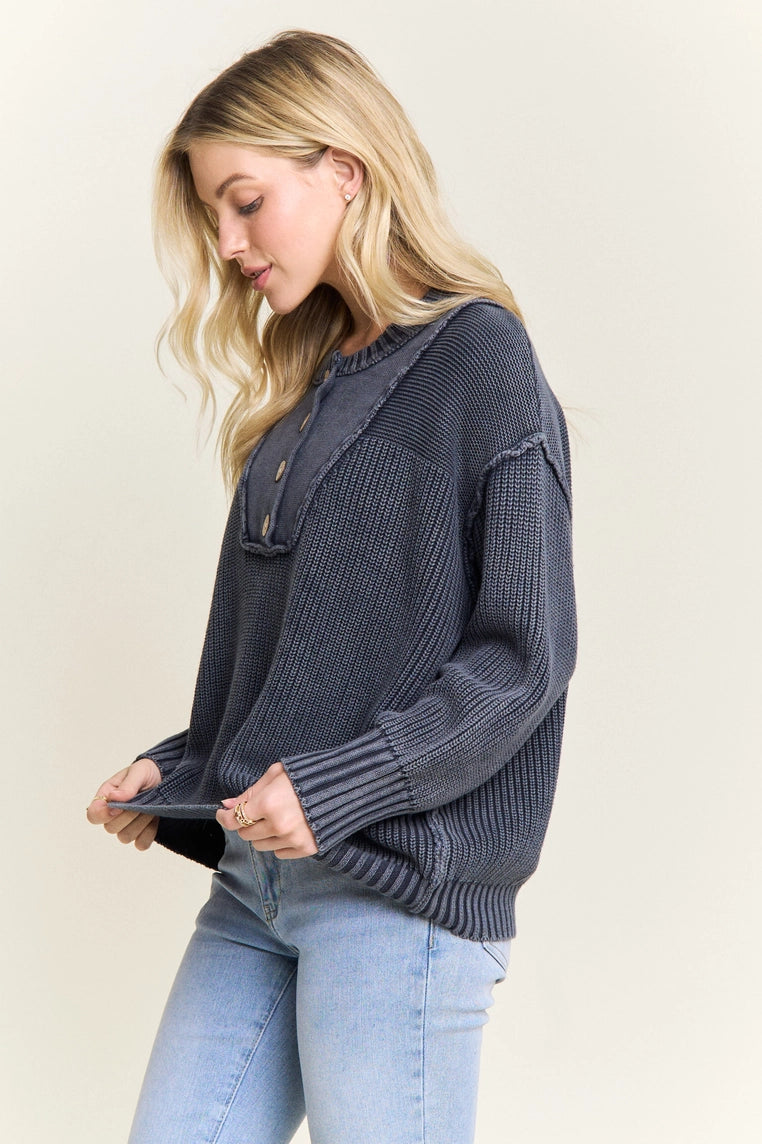 Oversized Cotton Henley Sweater