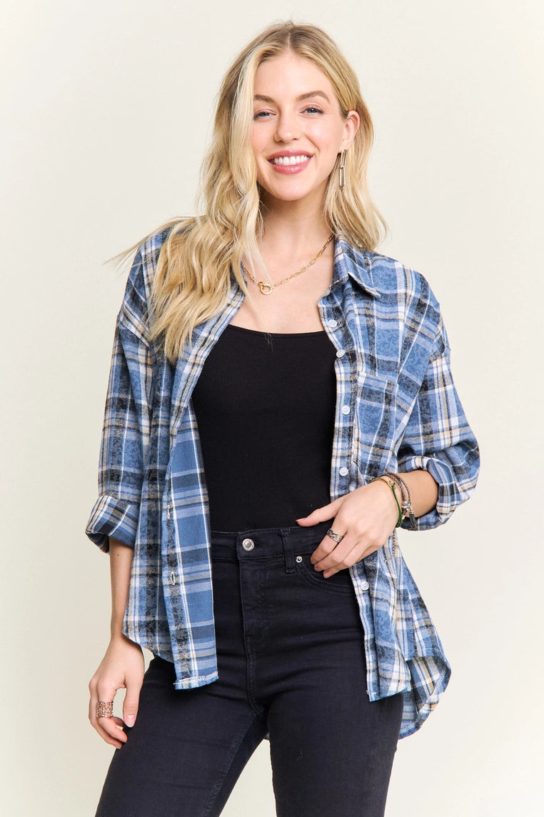 Burnout Plaid Shirt- 3 Colors!