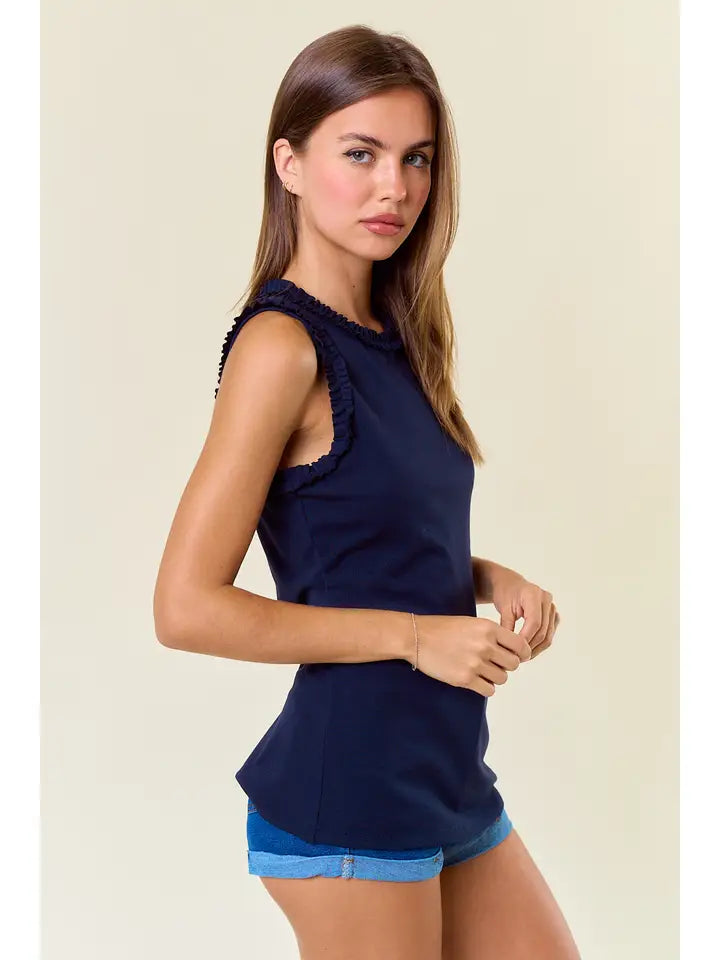 Solid Knit Ruffle Trim Tank- 4 Colors
