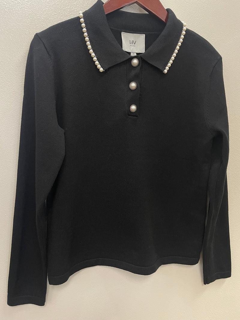 Pearl Embellished Polo Sweater