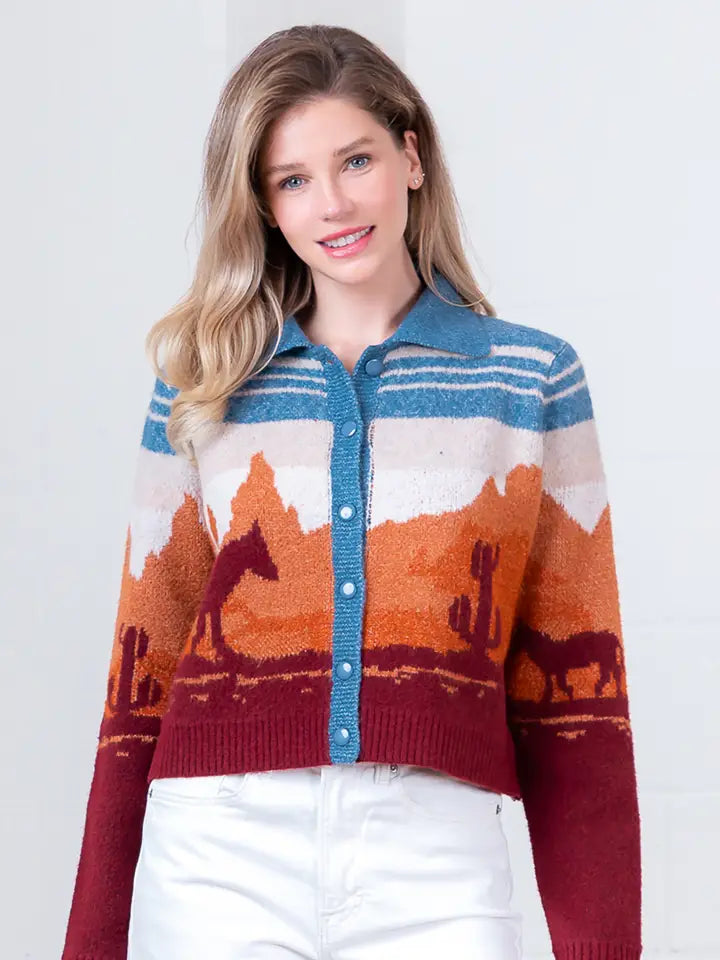 Western Cardigan- Blue Multi