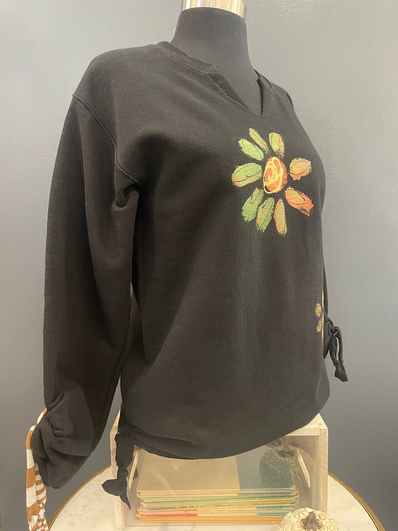 Kunky's Hand-Painted Black Fall Floral Pullover