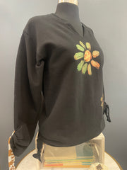 Kunky's Hand-Painted Black Fall Floral Pullover
