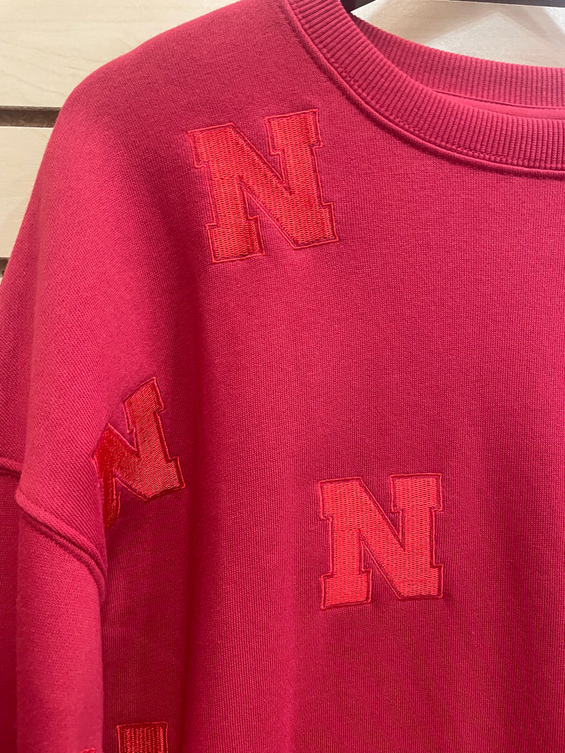 Gameday Social- Nebraska Allover Embroidered "N" Sweatshirt