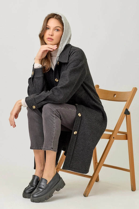 Twofer Hooded Solid Coat- 2 Colors