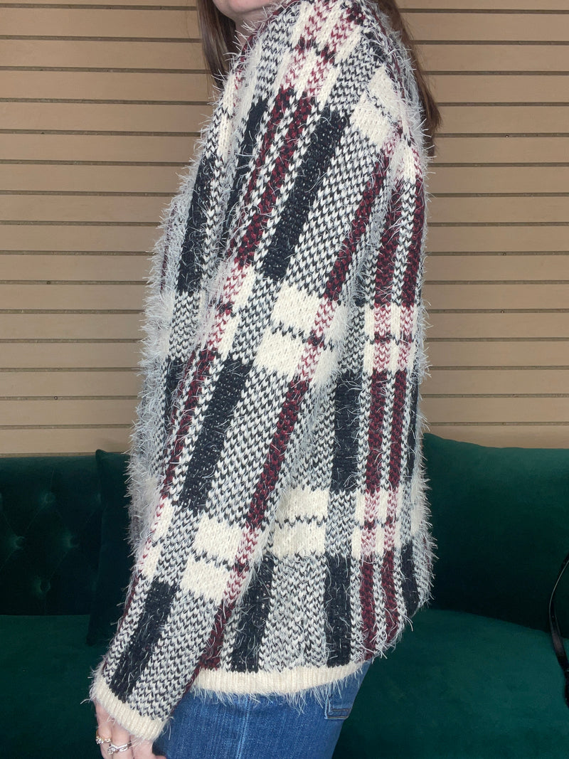 Ethyl Eyelash Plaid 1/4 Zip Sweater