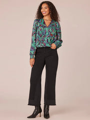 Foiled Leaf Overlap Blouse