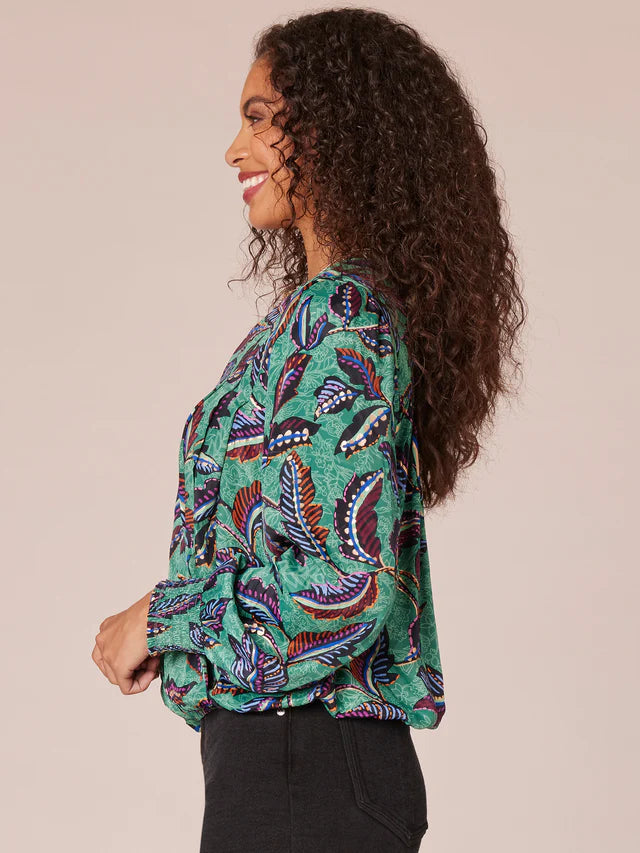 Foiled Leaf Overlap Blouse