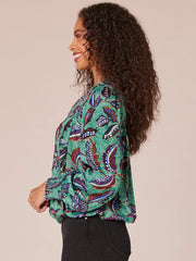 Foiled Leaf Overlap Blouse